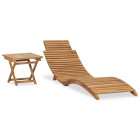Transat chaise longue bain de soleil lit de jardin terrasse meuble d'extérieur pliable avec table bois de teck solide helloshop26 02_0012863