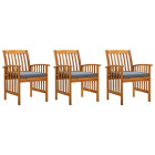 Chaises à dîner de jardin 3pcs et coussins bois d'acacia massif