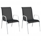 Chaises empilables de jardin 2 pcs acier et textilène noir