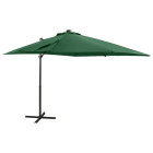 Parasol meuble de jardin déporté avec mât et lumières led 250 cm vert helloshop26 02_0008542
