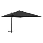 Parasol meuble de jardin déporté avec mât et lumières led 300 cm noir helloshop26 02_0008523
