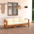 Canapé de jardin 3 places et coussins bois d'acacia - Couleur des coussins au choix