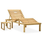 Transat chaise longue bain de soleil lit de jardin terrasse 200 x 70 x (31,5-77) cm meuble d'extérieur avec table bois de pin imprégné helloshop26 02_0012605