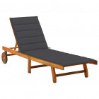 Chaise longue de jardin avec coussin bois d'acacia solide