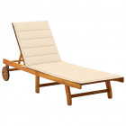 Chaise longue de jardin avec coussin bois d'acacia solide