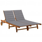 Chaise longue de jardin 2 places avec coussins acacia solide