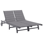 Transat chaise longue bain de soleil lit de jardin terrasse meuble d'extérieur 2 places avec coussin gris acacia helloshop26 02_0012230