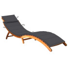 Transat chaise longue bain de soleil lit de jardin terrasse meuble d'extérieur avec coussin bois d'acacia solide helloshop26 02_0012367