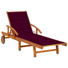 Transat chaise longue bain de soleil lit de jardin terrasse meuble d'extérieur avec coussin bois d'acacia solide helloshop26 02_0012363