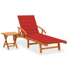 Transat chaise longue bain de soleil lit de jardin terrasse meuble d'extérieur avec table et coussin bois d'acacia helloshop26 02_0012635