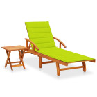 Transat chaise longue bain de soleil lit de jardin terrasse meuble d'extérieur avec table et coussin bois d'acacia helloshop26 02_0012633