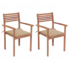 Chaises de jardin 2 pcs avec coussins beige bois de teck massif