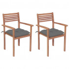 Chaises de jardin 2 pcs avec coussins gris bois de teck massif