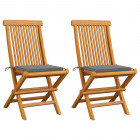 Chaises de jardin avec coussins gris 2 pcs bois de teck massif