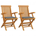 Chaises de jardin avec coussins gris 2 pcs bois de teck massif