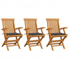 Chaises de jardin avec coussins 3 pcs bois de teck - Couleur des coussins au choix