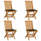 Chaises de jardin avec coussins noir 4 pcs bois de teck massif