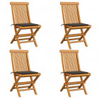 Chaises de jardin avec coussins taupe 4 pcs bois de teck massif