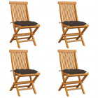 Chaises de jardin avec coussins taupe 4 pcs bois de teck massif