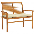 Banc de jardin avec coussin blanc crème 112 cm bois de teck