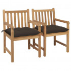 Chaises de jardin 2 pcs avec coussins taupe bois de teck massif