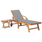 Transat chaise longue bain de soleil lit de jardin terrasse meuble d'extérieur avec table et coussin bois de teck solide helloshop26 02_0012640