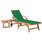 Transat chaise longue bain de soleil lit de jardin terrasse meuble d'extérieur avec table et coussin bois de teck solide helloshop26 02_0012645