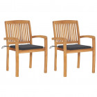 Chaises de jardin 2 pcs avec coussins, bois de teck - Couleur au choix