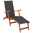 Transat chaise longue bain de soleil lit de jardin terrasse meuble d'extérieur avec repose-pied et coussin acacia solide helloshop26 02_0012583