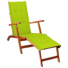 Transat chaise longue bain de soleil lit de jardin terrasse meuble d'extérieur avec repose-pied et coussin acacia solide helloshop26 02_0012581