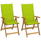 Chaises inclinables de jardin 2 pcs avec coussins bois d'acacia