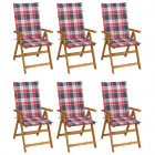 Chaises pliables de jardin 6 pcs avec coussins bois d'acacia carreaux rouge