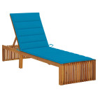 Transat chaise longue bain de soleil lit de jardin terrasse meuble d'extérieur avec coussin bois d'acacia solide helloshop26 02_0012351