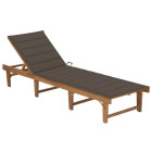 Transat chaise longue bain de soleil lit de jardin terrasse meuble d'extérieur pliable avec coussin bois d'acacia solide helloshop26 02_0012847