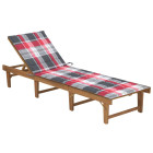 Transat chaise longue bain de soleil lit de jardin terrasse meuble d'extérieur pliable avec coussin bois d'acacia solide helloshop26 02_0012836