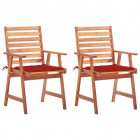 Chaises à dîner d'extérieur 2 pcs avec coussins acacia massif - Rouge