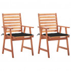 Chaises à dîner d'extérieur 2 pcs avec coussins acacia massif - Noir