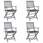 Chaises pliables d'extérieur 4 pcs avec coussins bois d'acacia