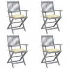 Chaises pliables d'extérieur 4 pcs avec coussins bois d'acacia - Crème