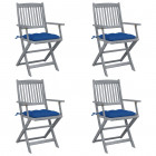 Chaises pliables d'extérieur 4 pcs avec coussins bois d'acacia - Bleu-royal