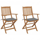 Chaises pliables de jardin 2 pcs avec coussins bois d'acacia - Gris