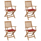 Chaises pliables de jardin 4 pcs avec coussins bois d'acacia - Rouge