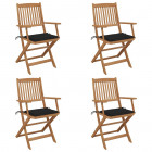 Chaises pliables de jardin 4 pcs avec coussins bois d'acacia