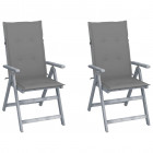 Chaises inclinables de jardin 2 pcs avec coussins bois d'acacia - Gris