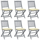 Chaises pliables d'extérieur 6 pcs avec coussins bois d'acacia