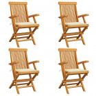 Chaises de jardin avec coussins crème 4 pcs bois de teck massif