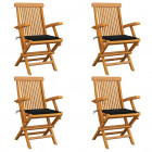 Chaises de jardin avec coussins noir 4 pcs bois de teck massif