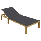 Transat chaise longue bain de soleil lit de jardin terrasse meuble d'extérieur avec coussin anthracite bois de pin imprégné helloshop26 02_0012283