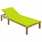Chaise longue avec coussin vert vif bois de pin imprégné