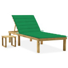 Transat chaise longue bain de soleil lit de jardin terrasse meuble d'extérieur avec table et coussin pin imprégné helloshop26 02_0012666